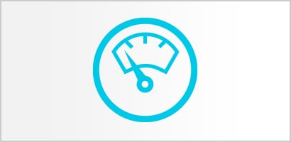 Circular cyan icon of a weighing scale dial with the needle indicating low weight.
